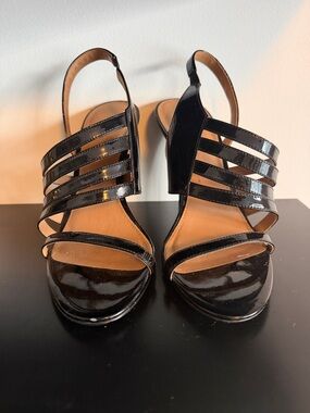 Calvin Klein Black Patent Multi-Strap Slingback Heels